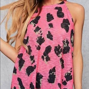 Cheetah print choker necklace tank knit